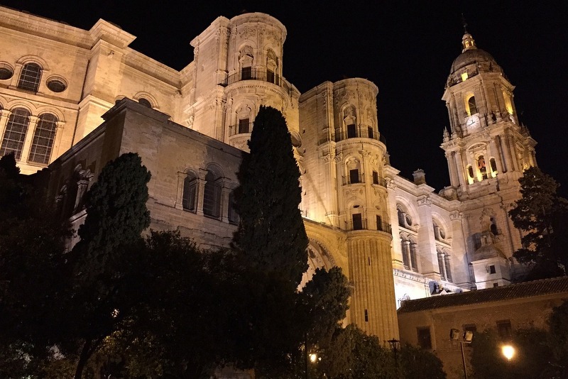 Malaga Cathedral by night
