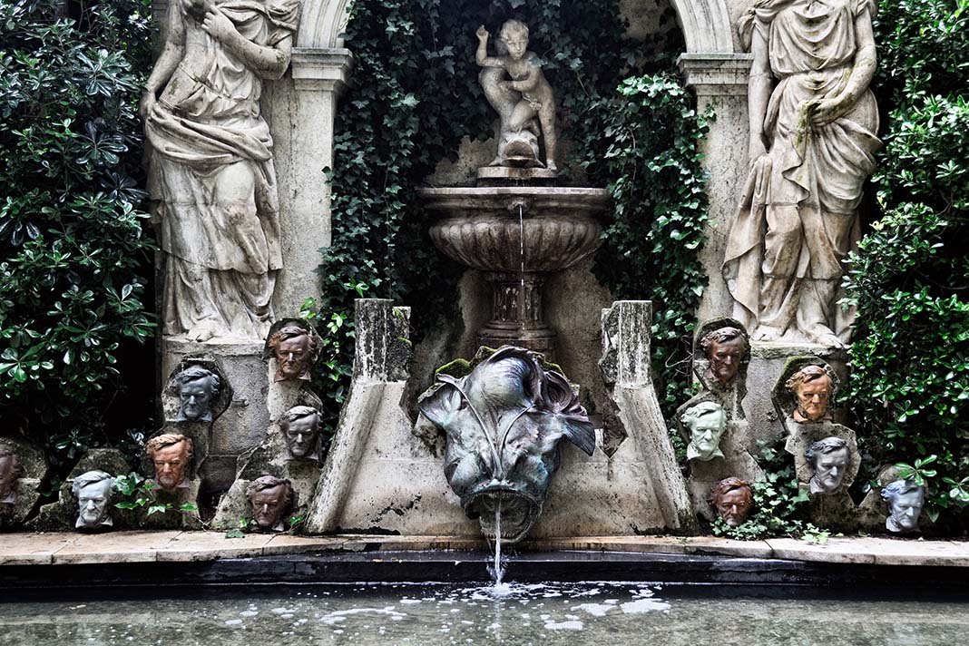 Dali Triangle-Pubol Fountain of Richard Wagner at garden of Dali-Gala Castle Museum-House